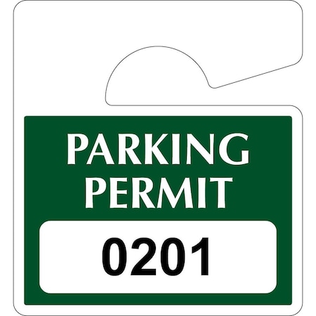 Lustre-Cal Laminated Hanging Parking Permit Green 3in x 2.75in  30mil Plastic Serialized 201-250, 50PK 253813301G0201